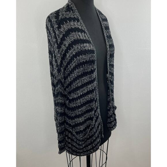Free People Black Gray Striped Knit Open Front Long Sleeve Cardigan Sweater XS - Picture 2 of 6